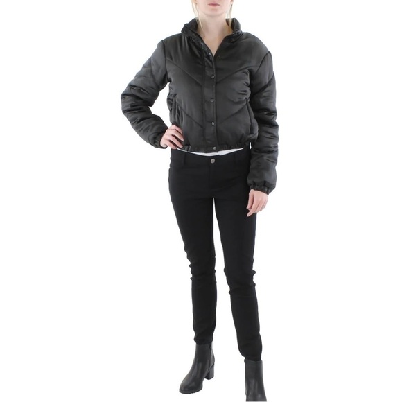 Sanctuary Womens Davis Black Chevron Puffer Short Quilted Coat Outerwear New XS - Picture 10 of 14